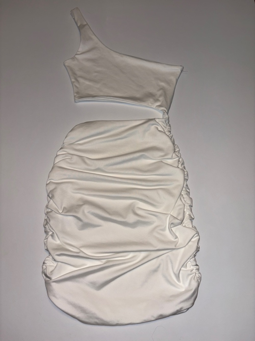 One-Shoulder Ruched White Dress